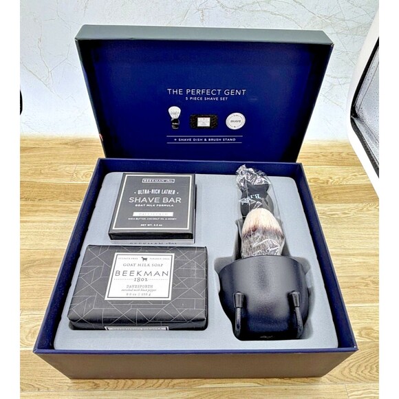 Beekman 1802 Shave Guide 5 Pc Set Shave Bar, Soap, Dish & Brush Stand New w/ Box - Picture 1 of 13